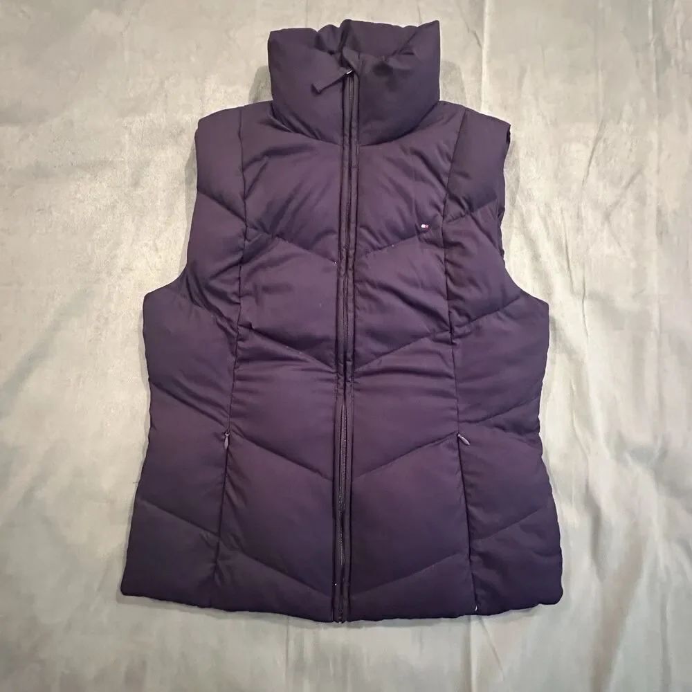 Tommy Hilfiger Puffer Vest Womens Medium Down Purple Full Zip Pockets Outdoor